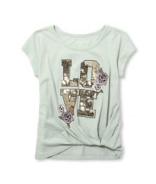 Childrens Place Mint Gathered Hem Embellished Graphic Top 